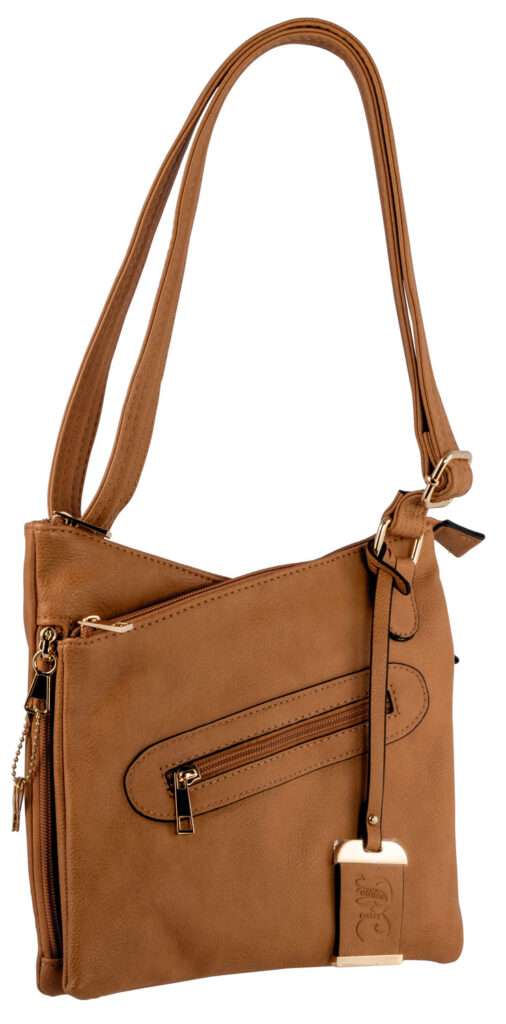 Bulldog Cases Cross Body Shoulder Purse with Holster Tan Leather Ambidextrous