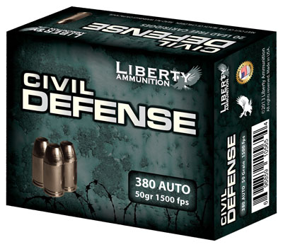 Liberty Civil Defense 380 ACP 50 Grain Copper Hollow Point Ammunition 20 Round Box