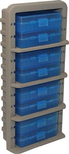 MTM Ammo Rack with 8 P509M 50 Round Flip Top Boxes Clear Blue Dark Ethyl Accessory
