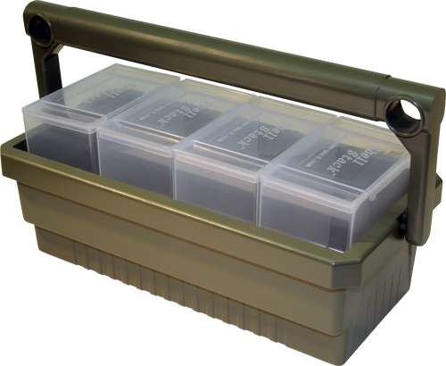 MTM Shotshell Box Caddy with 4 Stainless Steel 25 Round Clear Boxes Accessory