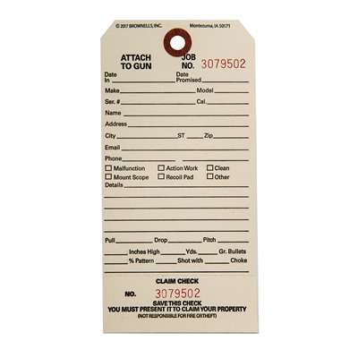 Brownells Single Stub Claim Check Accessory 100 Pack