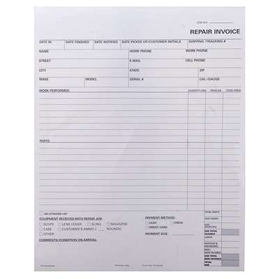Brownells Repair Log Invoice Forms 2-Part Logbook 100 Pack