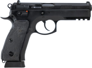 CZ-USA 89352 75 SP-01 Full Size Frame 9mm Luger 19+1 4.60" Black Steel Barrel, Black Steel Serrated Slide, Black Polycoat Steel Frame w/Beavertail & Picatinny Rail, Black Rubber Grip, Right Hand