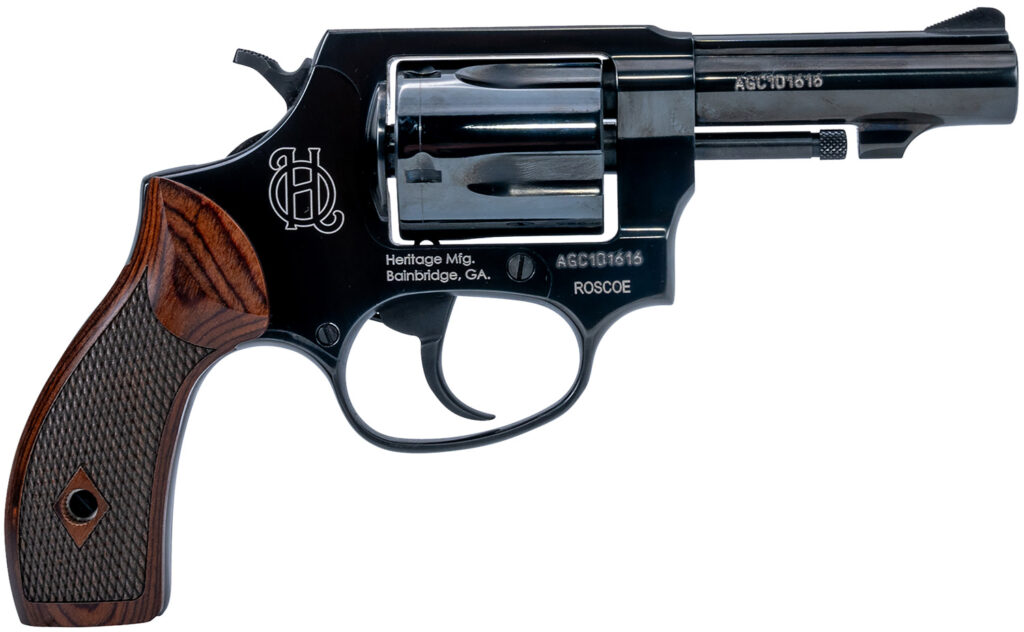 Weekly Hot 100 16 Heritage Mfg HR38B3W Roscoe Small Frame 38 Special +P 5rd 3" Black Polished Alloy Steel Barrel & Cylinder, Black Polished Carbon Steel Frame, Wood Grip, Transfer Bar Safety