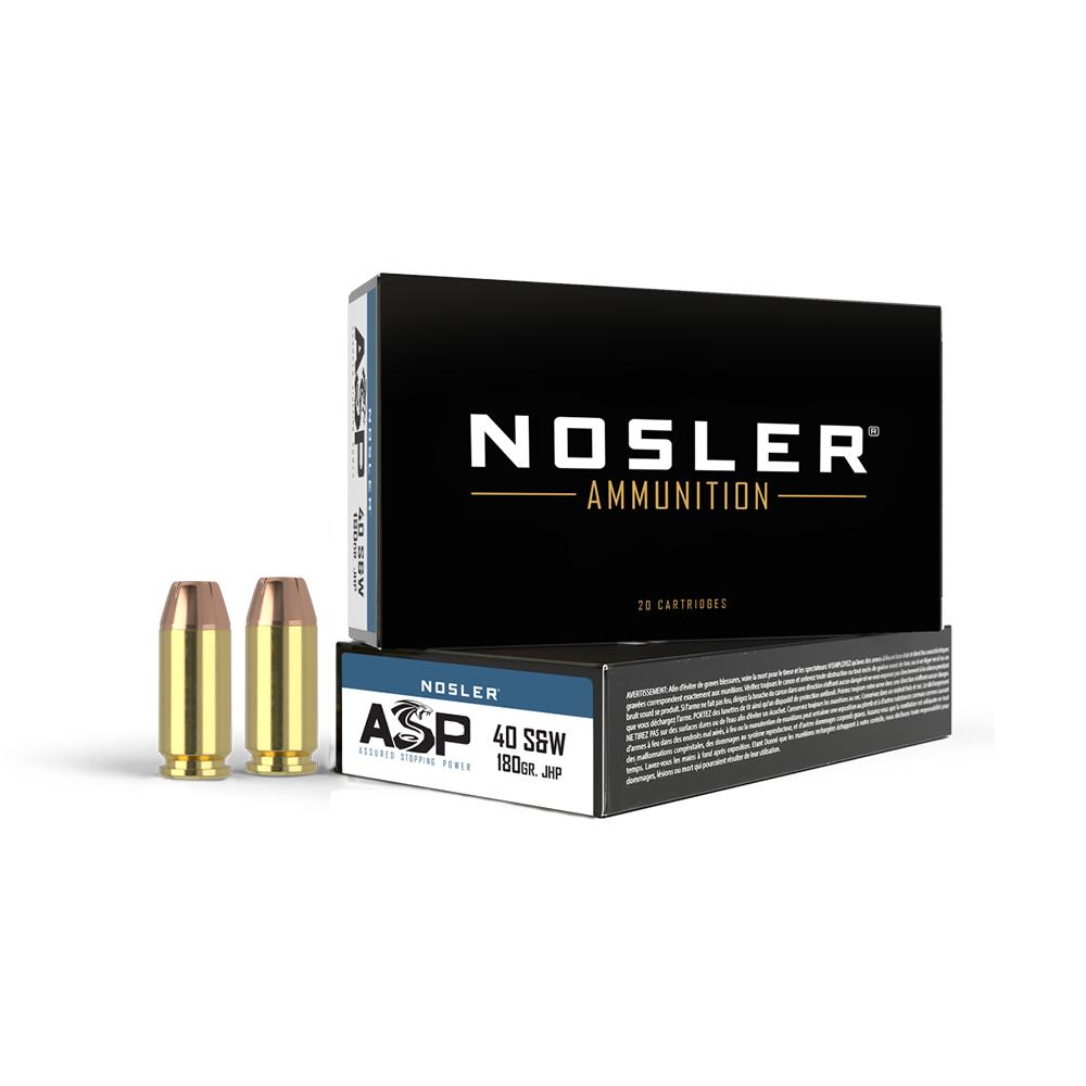 Nosler Match Grade .40 S&W 180gr JHP Handgun Ammunition 1 Nosler Match Grade Handgun Ammunition .40 S&W 180 gr JHP 1005 fps 50/ct