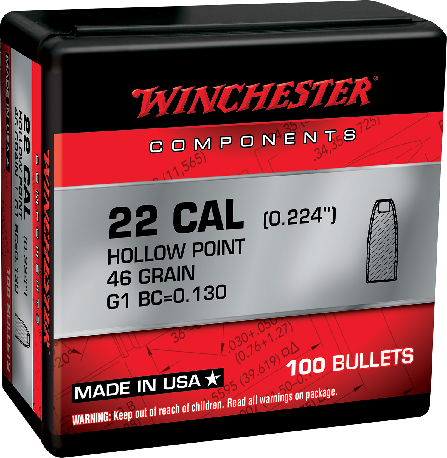 Winchester Ammo WB22HP46X Reloading Bullets 22Hornet 46gr Hollow Point 100 Per Box/10 Case 1 Winchester Ammo WB22HP46X Reloading Bullets 22Hornet 46gr Hollow Point 100 Per Box/10 Case