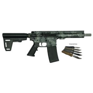 Great Lakes AR-15 Handgun .223 Wylde 30rd Magazine 7" Barrel Lichen Grey with 5 OTF 3-1/2" Blade Knives