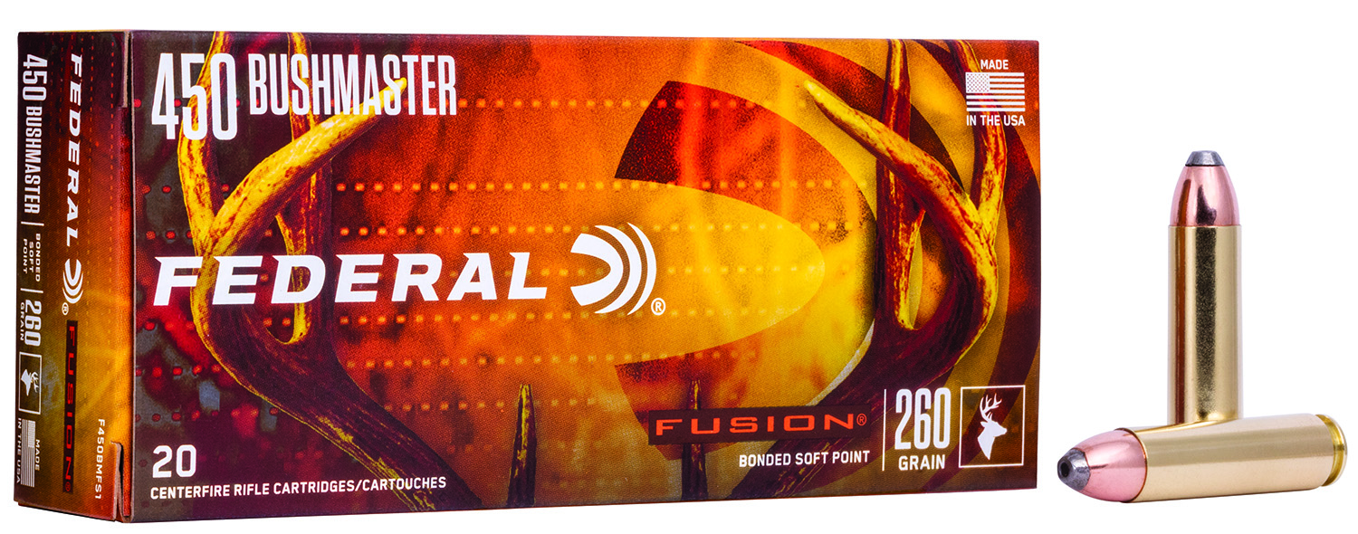 Federal F450BMFS1 Fusion 450Bushmaster 260gr Bonded Soft Point 20 Per Box/10 Case 1 Federal F450BMFS1 Fusion 450Bushmaster 260gr Bonded Soft Point 20 Per Box/10 Case