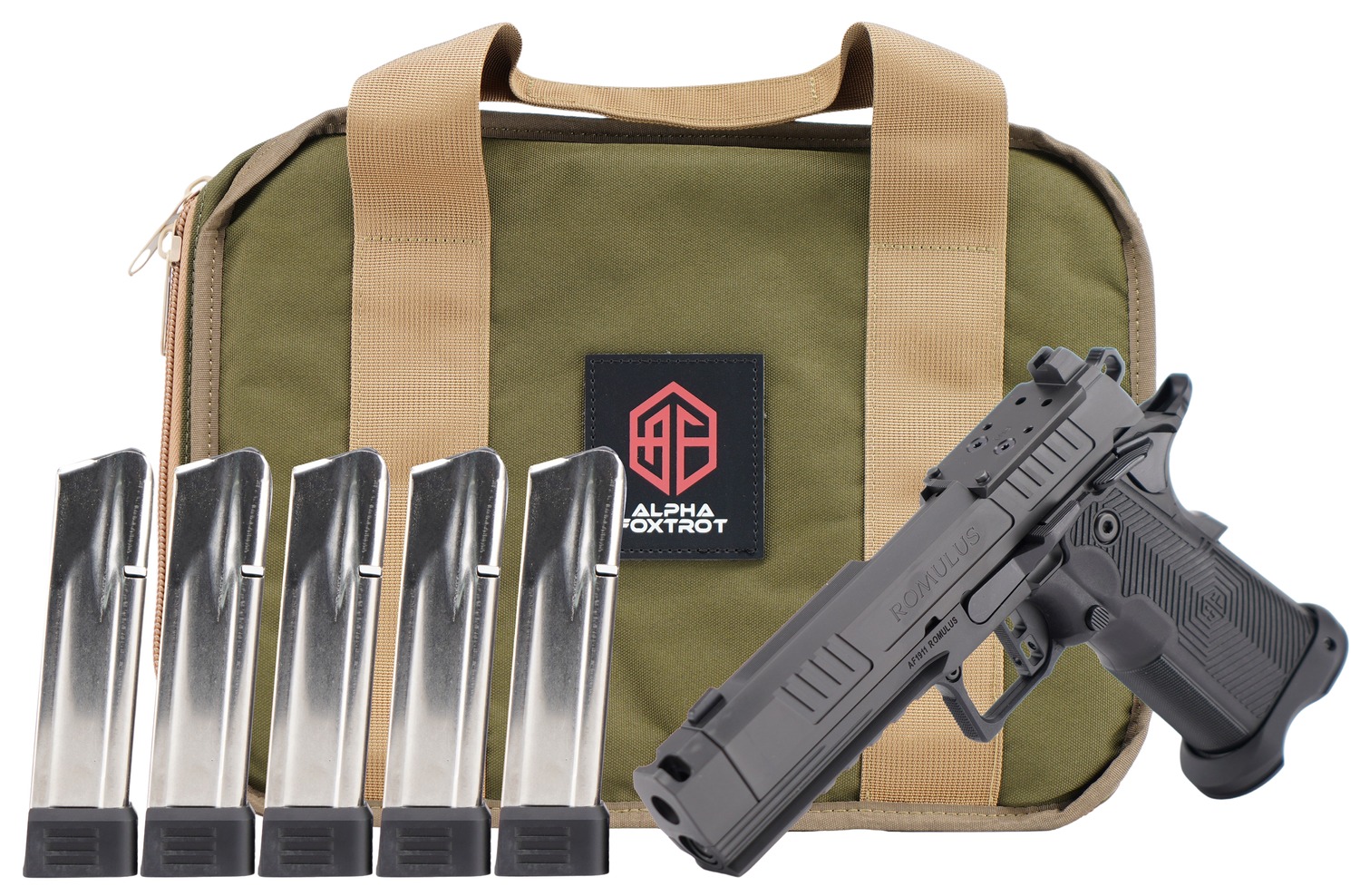 Alpha Foxtrot AA39X1CIG-XDBK20-PROM AF1911 Romulus Promo 9mm Luger 20+1 4.25" Black Bull Ramped Compensated Barrel, Polished DLC Stainless Steel Optic Ready/Serrated Slide & Frame w/Beavertail & Picat 1 Alpha Foxtrot AA39X1CIG-XDBK20-PROM AF1911 Romulus Promo 9mm Luger 20+1 4.25" Black Bull Ramped Compensated Barrel, Polished DLC Stainless Steel Optic Ready/Serrated Slide & Frame w/Beavertail & Picat