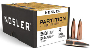 Home 27 Nosler 35643 Partition 25Cal 120gr Spitzer 50/Box