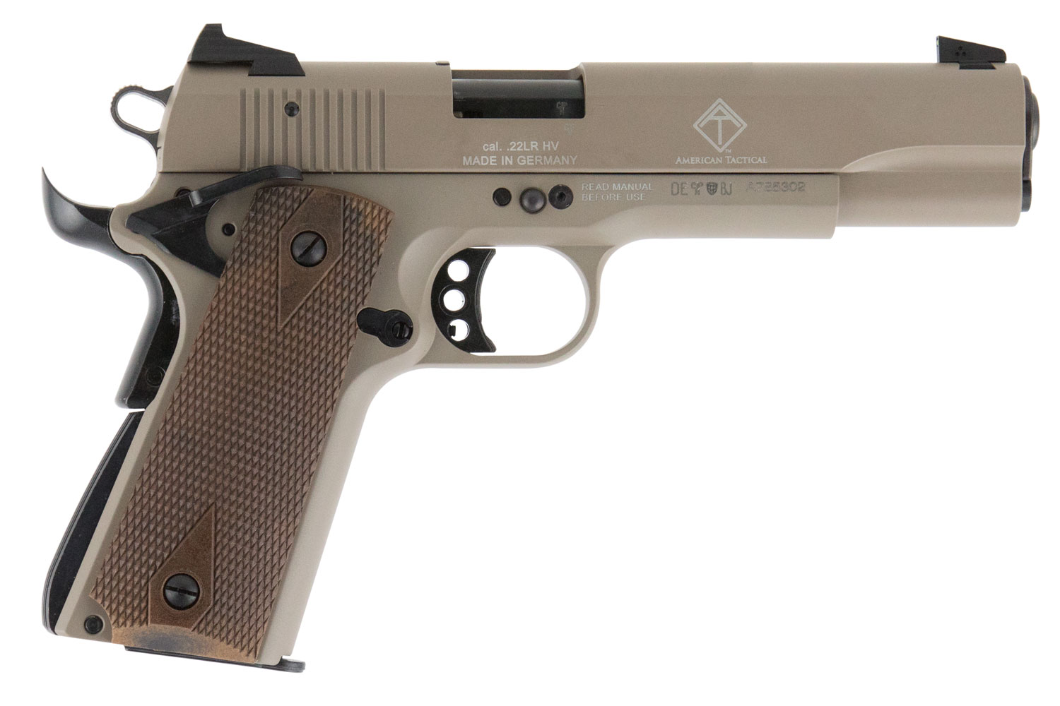 GSG GSG2210M1911T 1911 22 LR 10+1 5" Threaded Barrel, Tan Serrated Slide & Zinc Alloy w/Beavertail Frame, Double Diamond Walnut Grip 1 GSG GSG2210M1911T 1911 22 LR 10+1 5" Threaded Barrel, Tan Serrated Slide & Zinc Alloy w/Beavertail Frame, Double Diamond Walnut Grip
