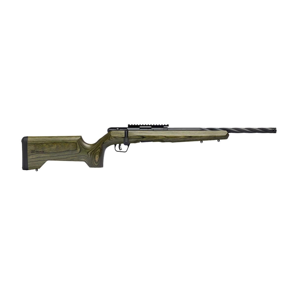 Savage Arms B22 Timber Tactical Rifle .22 WMR 9rd Magazine 18" Threaded Spiral Barrel Green Laminate Stock 1 Savage Arms B22 Timber Tactical Rifle .22 WMR 9rd Magazine 18" Threaded Spiral Barrel Green Laminate Stock