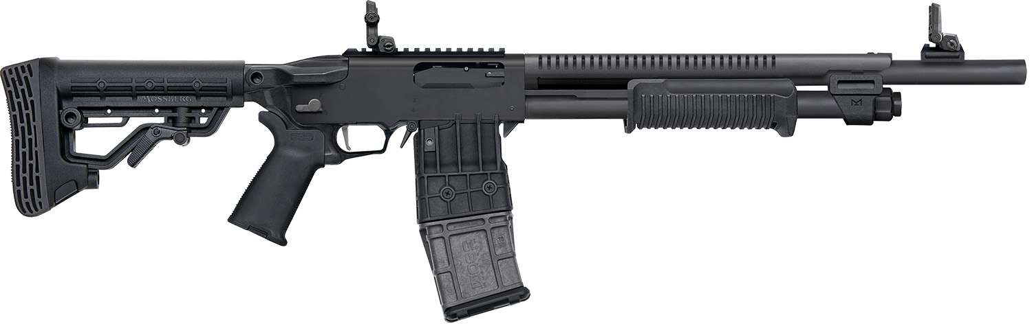 MOSSBERG 590RM TACTICAL MAG FED 12G SHOTGUN 18.5" 5 POSTION STOCK, MAGPUL FOLDING SIGHTS, 10+1 1 MOSSBERG 590RM TACTICAL MAG FED 12G SHOTGUN 18.5" 5 POSTION STOCK, MAGPUL FOLDING SIGHTS, 10+1