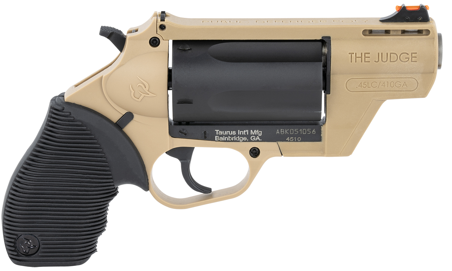 Taurus 2-441021FDE Judge Public Defender 45 Colt (LC)/410 Gauge 5rd 2.50" Flat Dark Earth Barrel & Frame Matte Black Cylinder Black Ribber Grip 1 Taurus 2-441021FDE Judge Public Defender 45 Colt (LC)/410 Gauge 5rd 2.50" Flat Dark Earth Barrel & Frame Matte Black Cylinder Black Ribber Grip