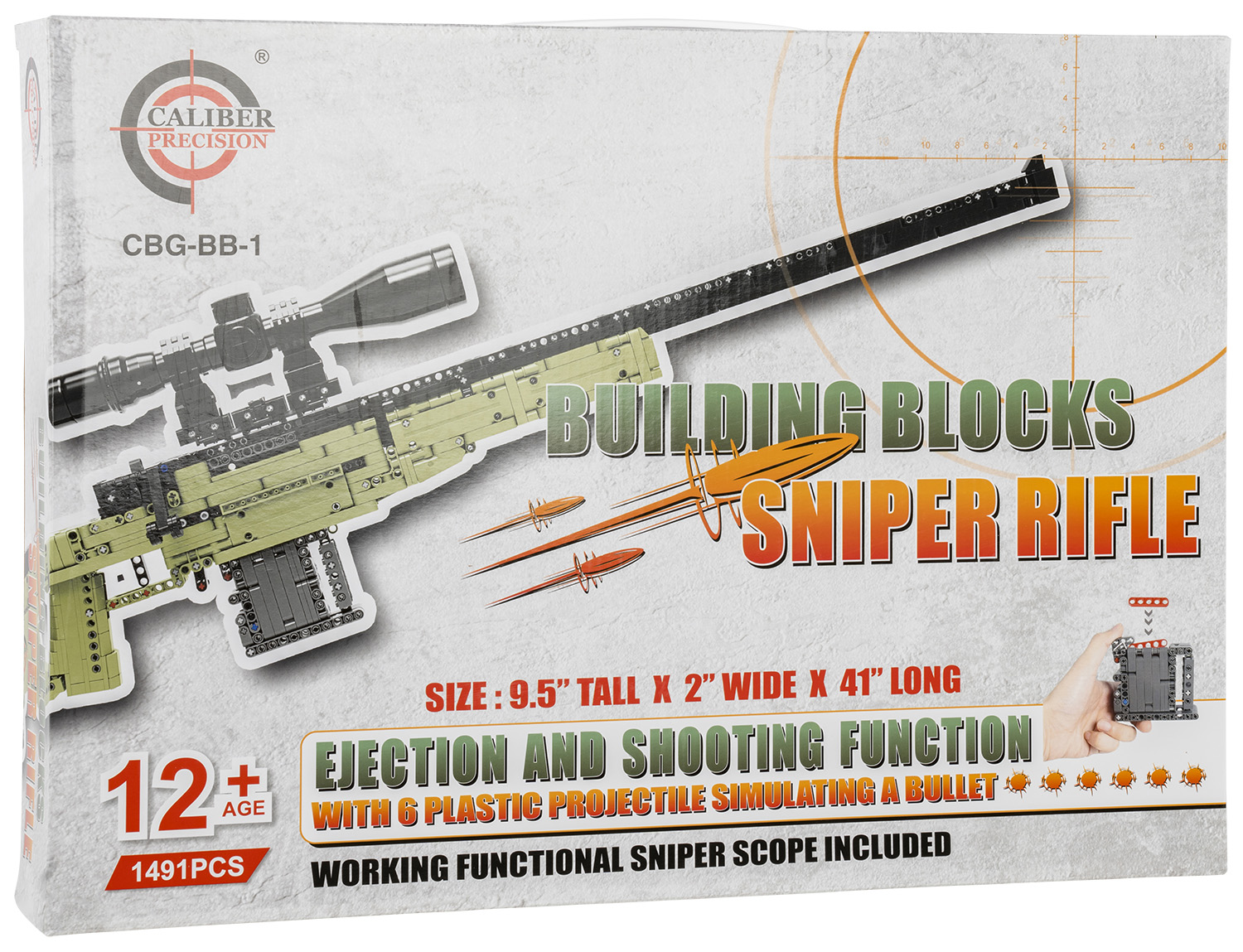 Caliber Gourmet CGBBB1 Sniper Building Blocks Black/Green Plastic 41" Long 1491 Pieces 1 Caliber Gourmet CGBBB1 Sniper Building Blocks Black/Green Plastic 41" Long 1491 Pieces