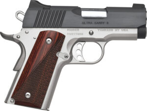 Kimber Mfg, Inc 3200321 Ultra Carry II 45 ACP 7+1 3" Stainless Match Grade Barrel, Matte Black Brushed Serrated Steel Slide, Satin Silver Aluminum Frame w/Beavertail, Rosewood Grip