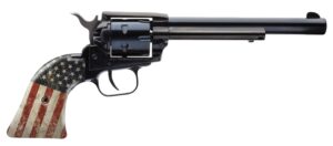 Heritage Mfg RR22B6-USF02 Rough Rider 22 LR 6 Shot 6.50" Black Steel Barrel & Cylinder, Black Oxide Zinc Alloy Frame, US Flag Grip