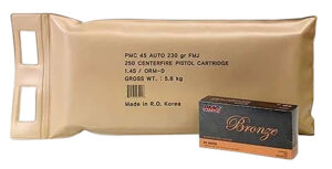 .45 ACP Firearms and Ammunition 23 PMC 45ABP Bronze Battle Pack 45ACP 230gr Full Metal Jacket 250 Per Box/3 Case