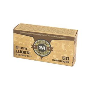 Patriot Sports Brass Case Handgun Ammunition 9mm Luger 115gr FMJ 1230 fps 1000/ct (20-50/ct)