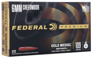 Home 7 Federal GM6CRDLRHT1 Premium Gold Medal 6mmCreedmoor 109gr Berger Long Range Hybrid Target 20 Per Box/10 Case