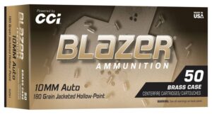 10mm Firearms and Ammunition 20 CCI 10MM AUTO 180 GR BLAZER BRASS JHP 50 RD/BX 10 BX/CS